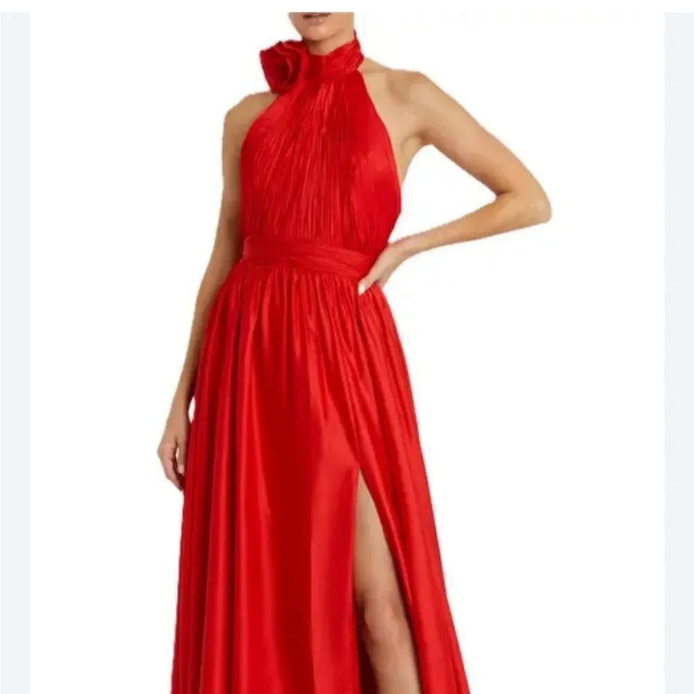 Mac Duggal #49333 Rosette Halter Chiffon Evening Gown in Cherry Red $398 - Picture 4 of 5